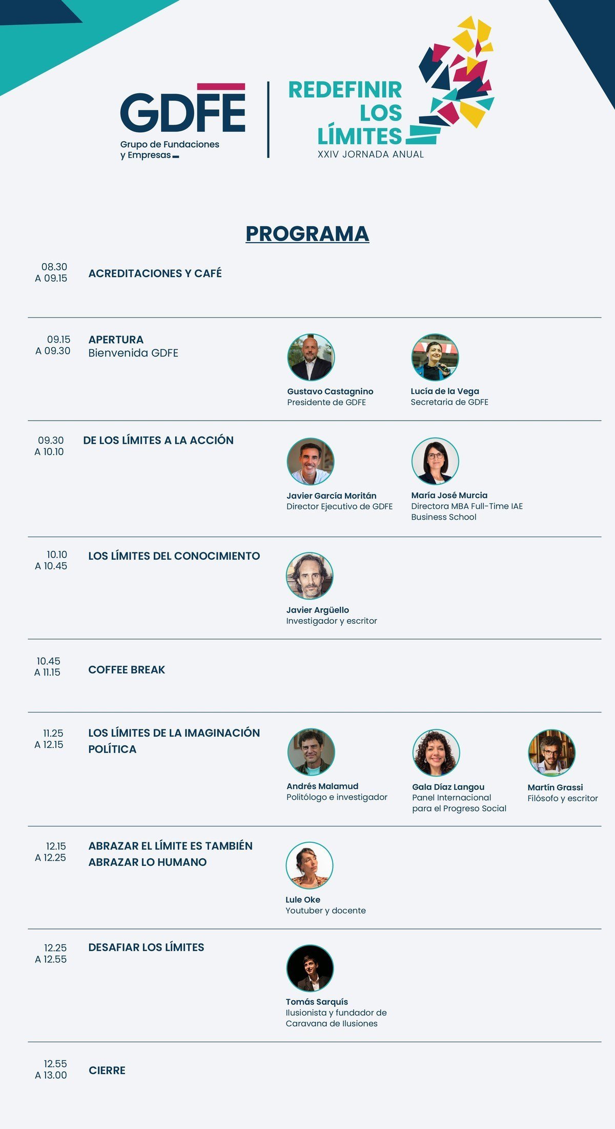 Programa de la XXIV Jornada Anual de GDFE «Redefinir los límites», viernes 30 de octubre de 2026 de 8:30 a 13:00 h en el Centro Cultural de la Ciencia (C3), Buenos Aires, con sus paneles y ponentes