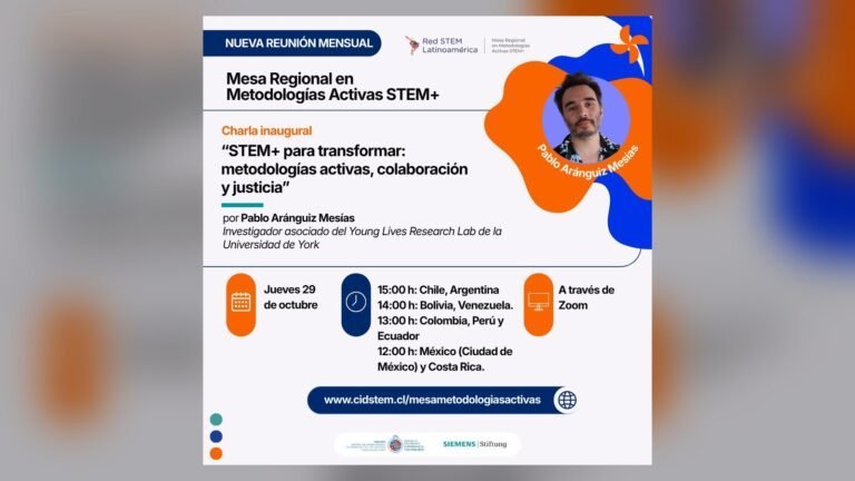 Portada: Mesa Regional en Metodologías Activas STEM+, charla STEM+ para transformar con Pablo Aránguiz Mesías, jueves 29 de octubre