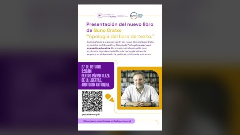 Portada: presentación del libro «Apología del libro de texto» de Nuno Crato, 27 de octubre, Medellín